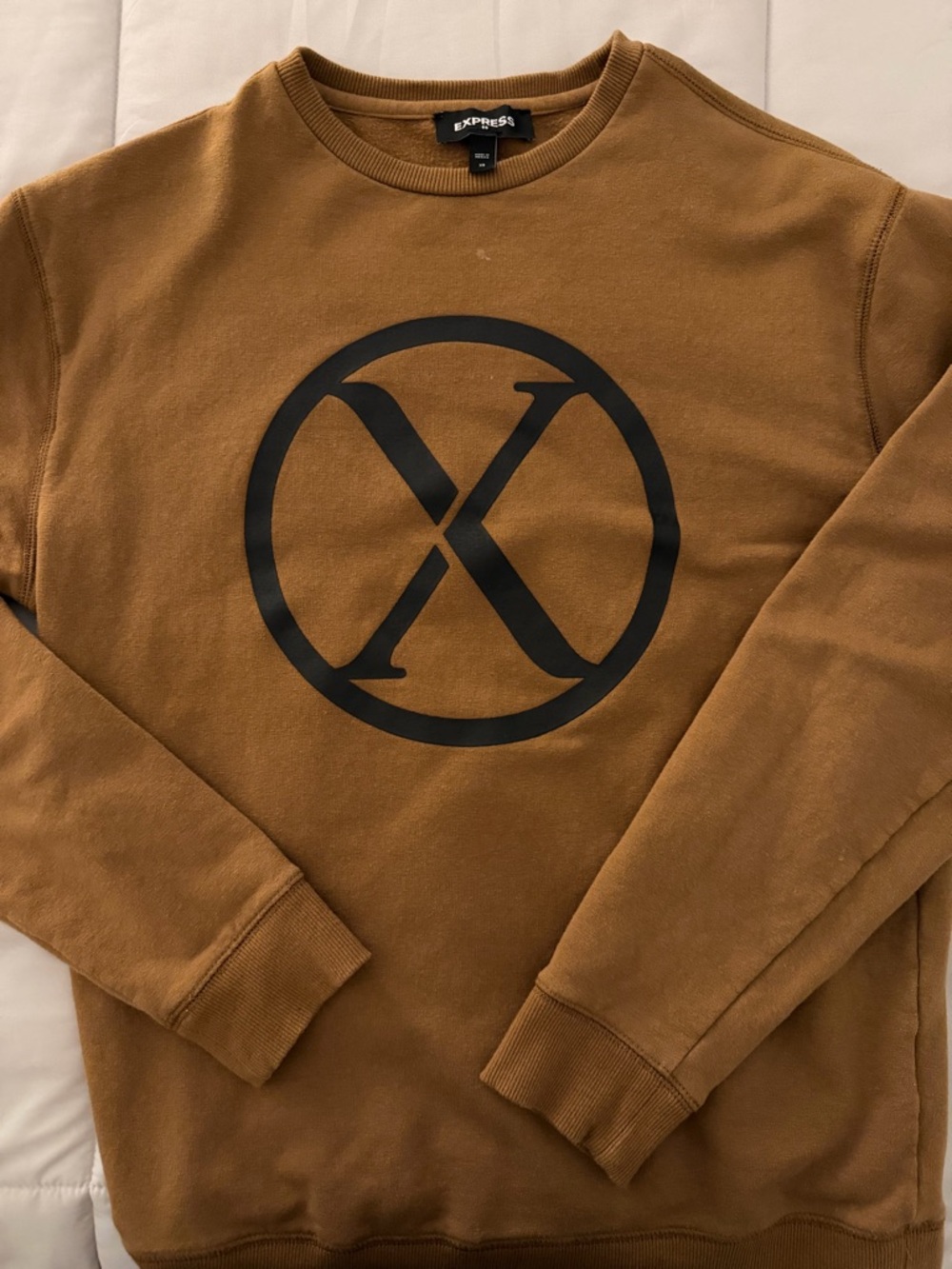 Express Brown Crewneck Sweatshirt with Black Circle X Logo